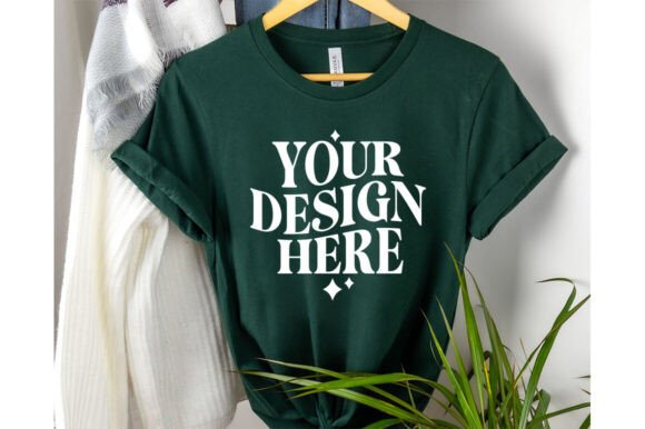 Bella Canvas 3001 Mockup Heather Forest for Graphics and Product Mockups