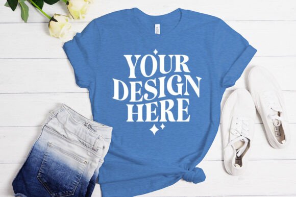Bella Canvas Heather Blue Mockup for Product Mockups and Graphics