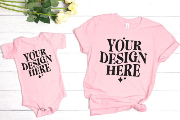 Bella Canvas Mommy and Me Pink Mockup for Graphics and Product Mockups