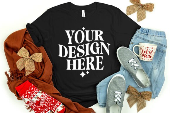 Christmas Bella Canvas 3001 Mockup Black - A Graphic Design Asset for Product Mockups