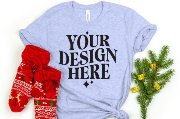Christmas Bella Canvas 3001 Mockup Blue for Graphics and Product Mockups