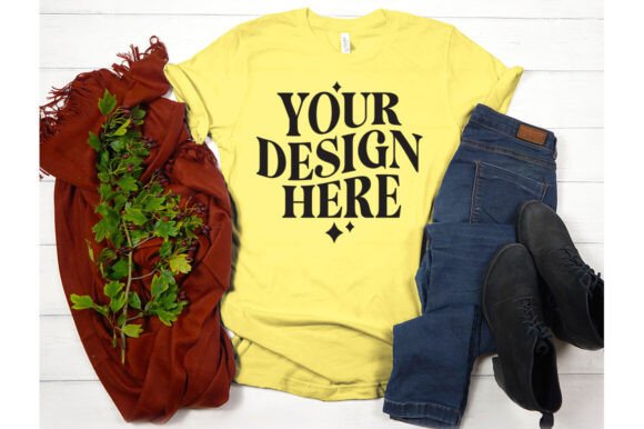 Fall Bella Canvas 3001 Yellow Mockup for Product Mockups and Graphics