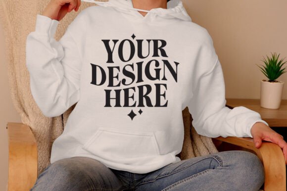 Gildan 18500 Hoodie White Mockup for Product Mockups and Graphics