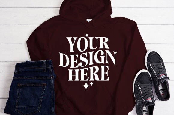 Gildan 18500 Maroon Hoodie Mockup - Product Mockups for Graphics