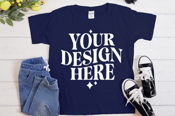 Gildan 5000 Shirt Flat Lay Mockup Navy - A Versatile Graphic Asset for Product Mockups