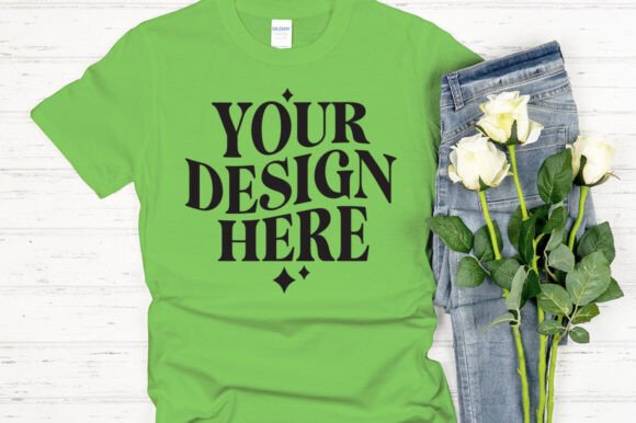 Gildan 64000 Mockup Electric Green for Product Mockups and Graphics