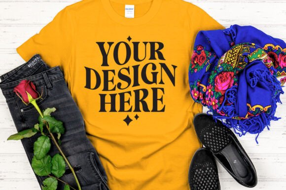 Gildan 64000 Mockup Gold for Product Mockups and Graphics