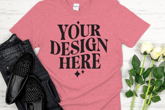 Gildan 64000 Mockup Heather Coral Silk - A Versatile Graphics Asset for Product Mockups
