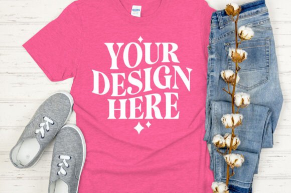 Gildan 64000 Mockup Heather Heliconia Graphics