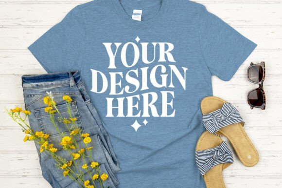 Gildan 64000 Mockup Heather Indigo Graphics