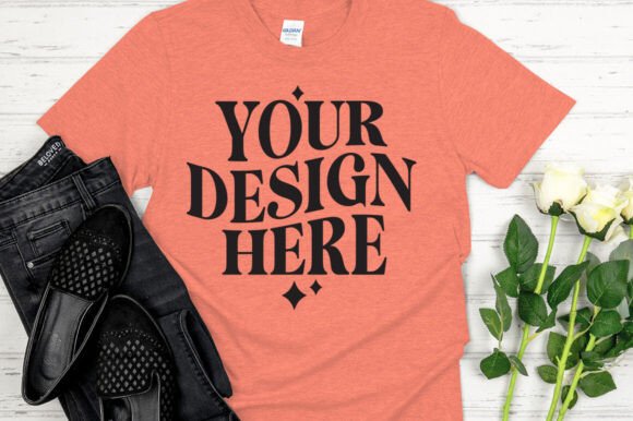 Gildan 64000 Mockup Heather Orange - A Product Mockups Graphic Asset