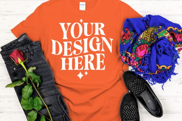 Gildan 64000 Mockup Orange for Product Mockups and Graphics