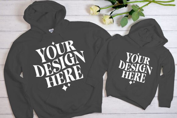 Mommy and Me Charcoal Hoodie Mockup for Graphics and Product Mockups